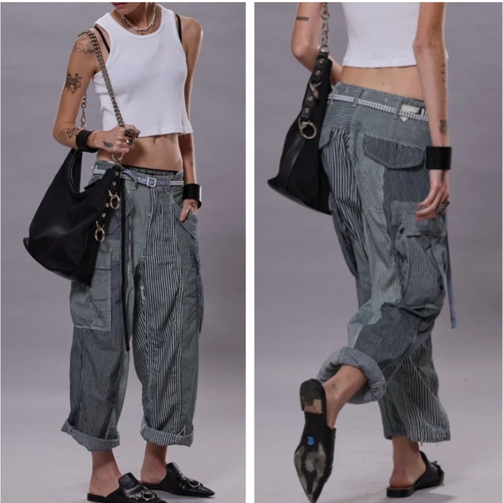 NWT R13 Cropped Cargo Pants - Multi Stripe Railroad 24